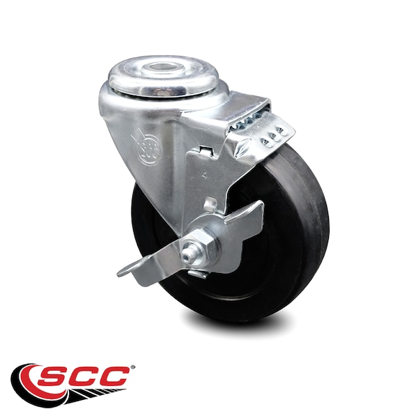 4 Inch Soft Rubber Wheel Swivel Bolt Hole Caster with Brake